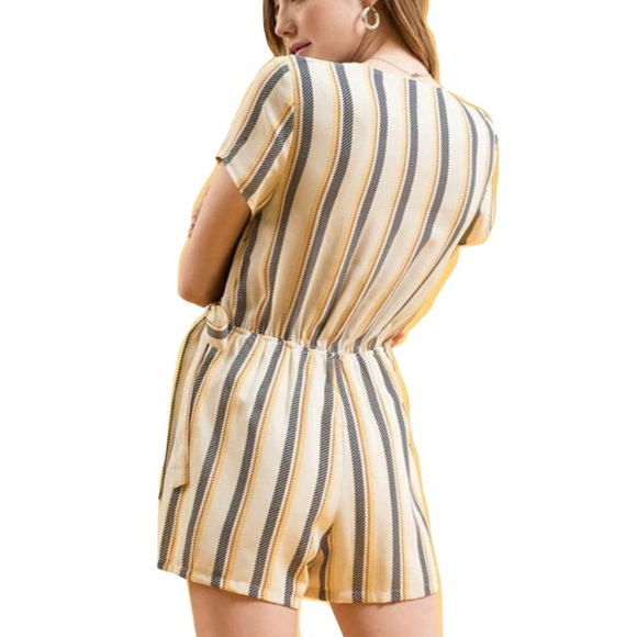 Blu Pepper Striped Surplice Wrap Romper - Picture 2 of 6